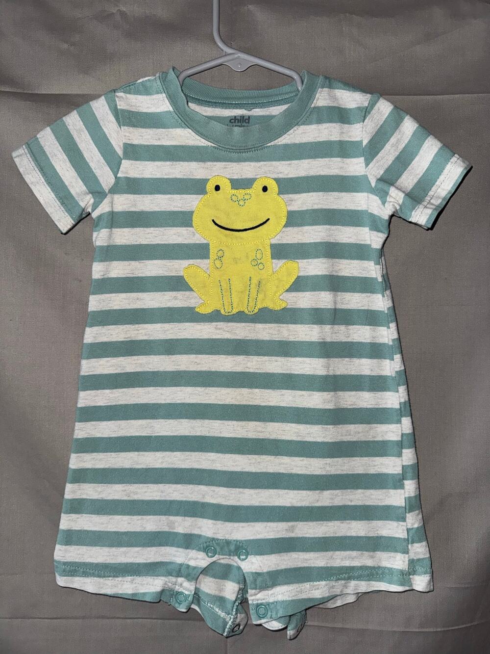 Child of Mine by Carter’s Baby Boys Striped Frog Appliqué Romper, Size 24M